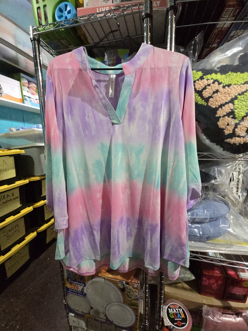 New XL Dear Scarlett Pastel Tie-Dye V-Neck Tunic in Pink, Purple & Mint